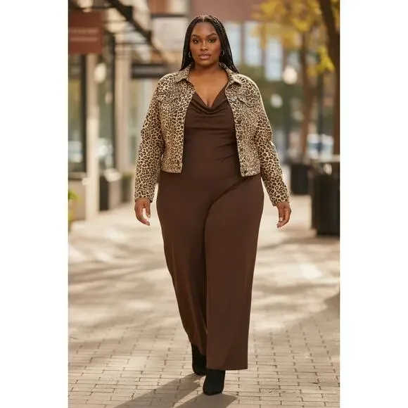Jill Alexander Chocolate Brown Plus Size Jumpsuit – Sizes 1X–3X - Picture 1 of 10